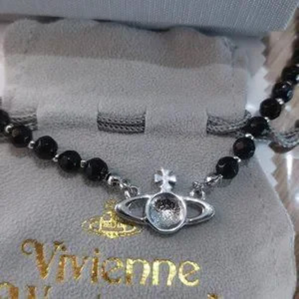 Vivienne Westwood Black Crystal and Silver Choker
